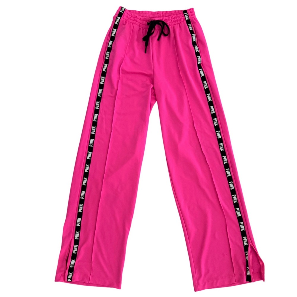 Victoria's Secret PINK Wide Leg‎ Track Pants Hot Pink Logo Tape Y2K Small